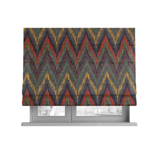 Ipoh Collection Of Chevron Striped Heavyweight Chenille Purple Multi Colour Upholstery Fabric CTR-350 - Roman Blinds