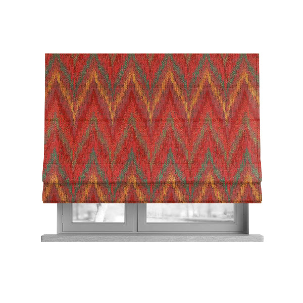 Ipoh Collection Of Chevron Striped Heavyweight Chenille Red Multi Colour Upholstery Fabric CTR-351 - Roman Blinds
