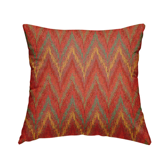 Ipoh Collection Of Chevron Striped Heavyweight Chenille Red Multi Colour Upholstery Fabric CTR-351 - Handmade Cushions