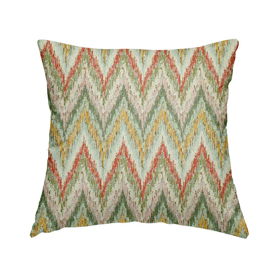 Ipoh Collection Of Chevron Striped Heavyweight Chenille White Multi Colour Upholstery Fabric CTR-352 - Handmade Cushions