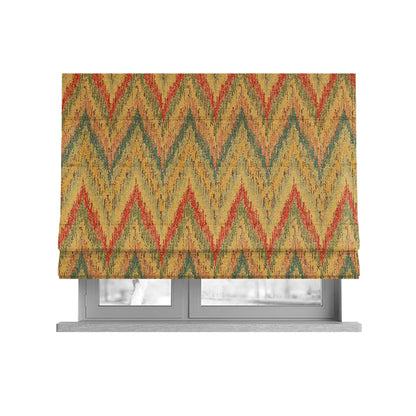 Ipoh Collection Of Chevron Striped Heavyweight Chenille Yellow Multi Colour Upholstery Fabric CTR-353 - Roman Blinds