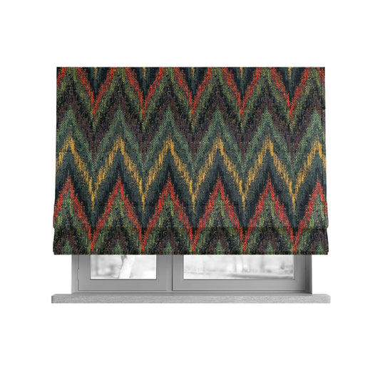 Ipoh Collection Of Chevron Striped Heavyweight Chenille Navy Blue Multi Colour Upholstery Fabric CTR-354 - Roman Blinds