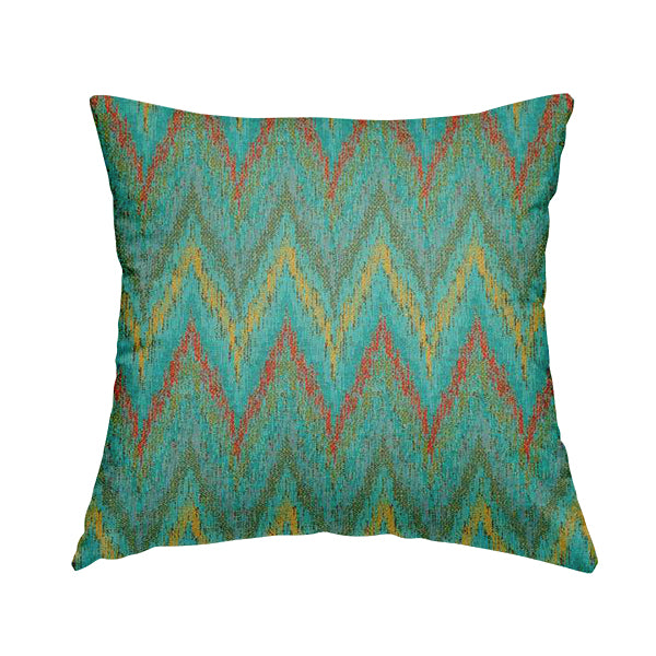 Ipoh Collection Of Chevron Striped Heavyweight Chenille Teal Multi Colour Upholstery Fabric CTR-355 - Handmade Cushions