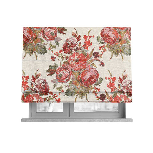 Kuala Collection Of Floral Pattern Heavyweight Chenille White Colour Upholstery Fabric CTR-357 - Roman Blinds