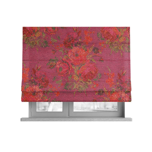 Kuala Collection Of Floral Pattern Heavyweight Chenille Pink Colour Upholstery Fabric CTR-358 - Roman Blinds