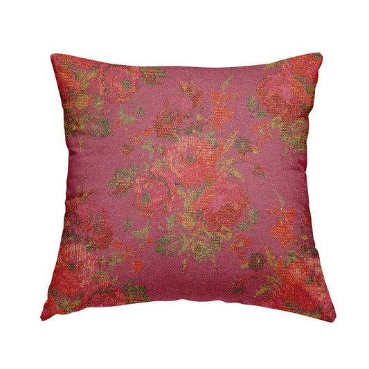 Kuala Collection Of Floral Pattern Heavyweight Chenille Pink Colour Upholstery Fabric CTR-358 - Handmade Cushions