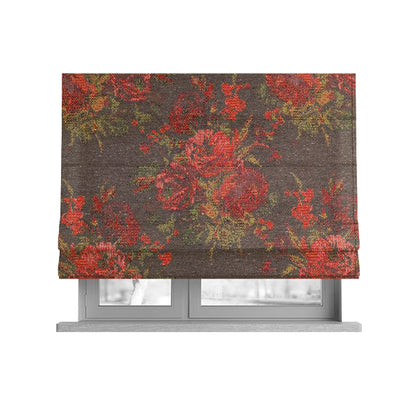 Kuala Collection Of Floral Pattern Heavyweight Chenille Grey Colour Upholstery Fabric CTR-359 - Roman Blinds