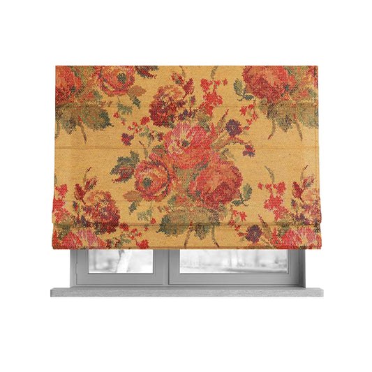 Kuala Collection Of Floral Pattern Heavyweight Chenille Yellow Colour Upholstery Fabric CTR-361 - Roman Blinds