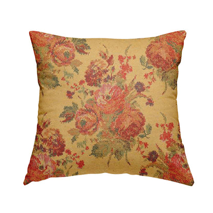Kuala Collection Of Floral Pattern Heavyweight Chenille Yellow Colour Upholstery Fabric CTR-361 - Handmade Cushions
