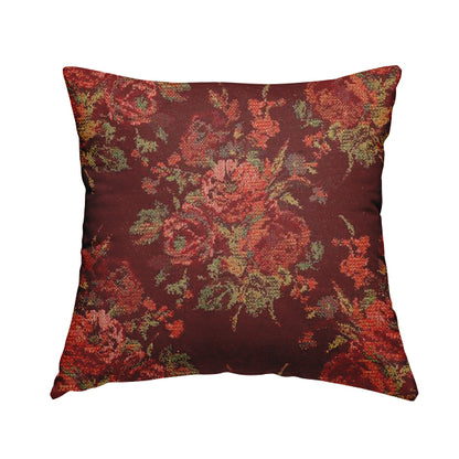 Kuala Collection Of Floral Pattern Heavyweight Chenille Burgundy Red Colour Upholstery Fabric CTR-363 - Handmade Cushions