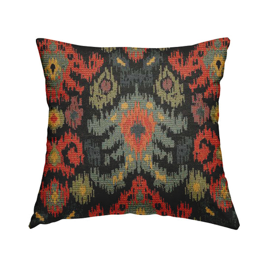 Lombok Collection Of Damask Ikat Pattern Heavyweight Chenille Black Colour Upholstery Fabric CTR-364 - Handmade Cushions