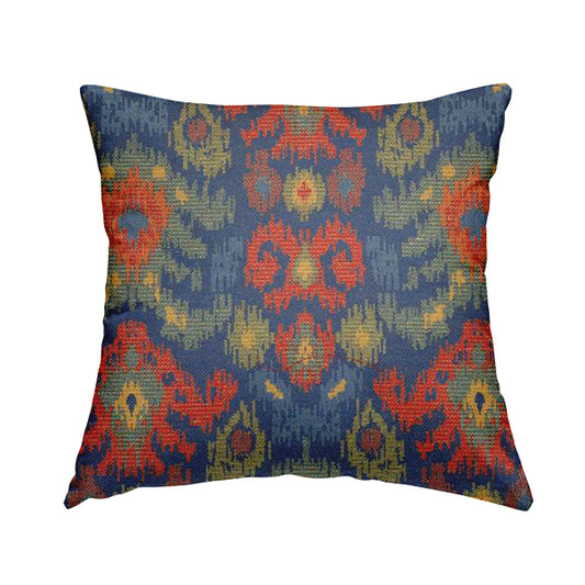 Lombok Collection Of Damask Ikat Pattern Heavyweight Chenille Blue Colour Upholstery Fabric CTR-365 - Handmade Cushions