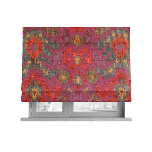 Lombok Collection Of Damask Ikat Pattern Heavyweight Chenille Pink Colour Upholstery Fabric CTR-366 - Roman Blinds