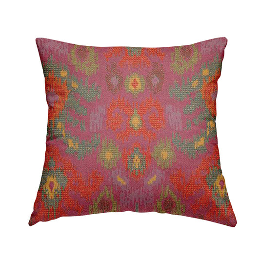 Lombok Collection Of Damask Ikat Pattern Heavyweight Chenille Pink Colour Upholstery Fabric CTR-366 - Handmade Cushions