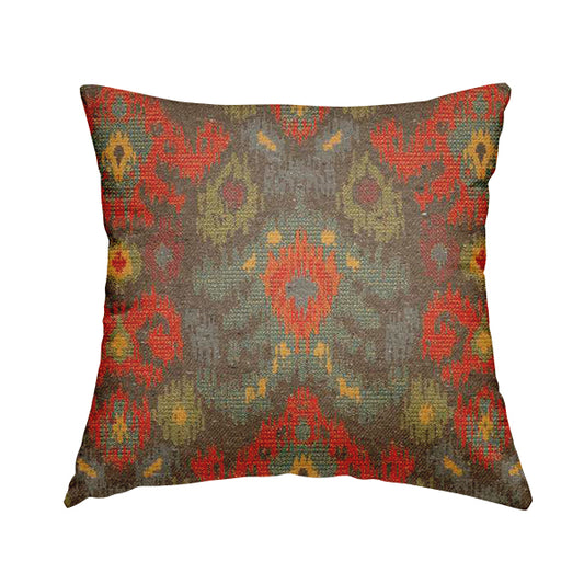 Lombok Collection Of Damask Ikat Pattern Heavyweight Chenille Burgundy Grey Colour Upholstery Fabric CTR-371 - Handmade Cushions