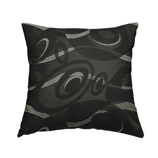 Japura Collection Of Shiny Swirl Pattern Weaves In Black Silver Chenille Colour Upholstery Fabric CTR-372 - Handmade Cushions