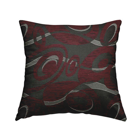 Japura Collection Of Shiny Swirl Pattern Weaves In Burgundy Silver Chenille Colour Upholstery Fabric CTR-374 - Handmade Cushions