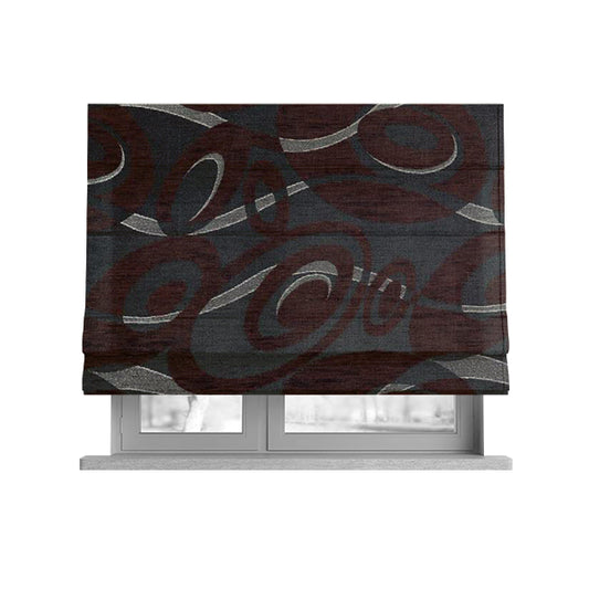 Japura Collection Of Shiny Swirl Pattern Weaves In Brown Silver Chenille Colour Upholstery Fabric CTR-375 - Roman Blinds