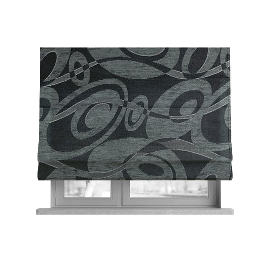 Japura Collection Of Shiny Swirl Pattern Weaves In Grey Silver Chenille Colour Upholstery Fabric CTR-376 - Roman Blinds