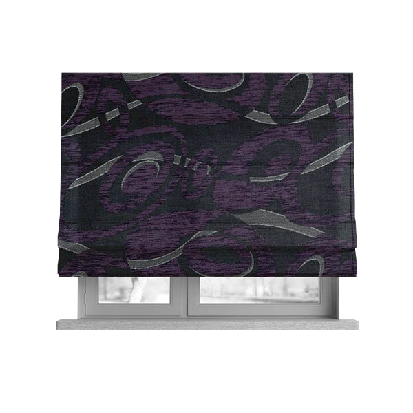Japura Collection Of Shiny Swirl Pattern Weaves In Purple Silver Chenille Colour Upholstery Fabric CTR-378 - Roman Blinds