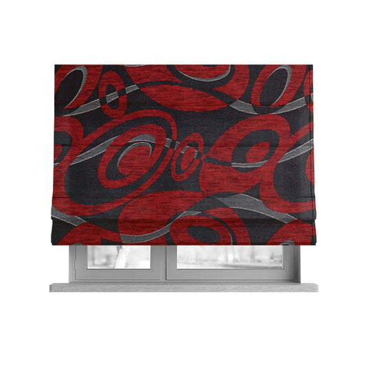Japura Collection Of Shiny Swirl Pattern Weaves In Red Silver Chenille Colour Upholstery Fabric CTR-379 - Roman Blinds