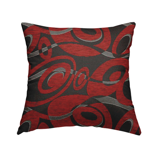 Japura Collection Of Shiny Swirl Pattern Weaves In Red Silver Chenille Colour Upholstery Fabric CTR-379 - Handmade Cushions