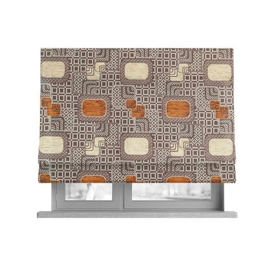 Carousel Geometric Pattern Collection Orange Beige Colour Woven Chenille Upholstery Fabric CTR-380 - Roman Blinds