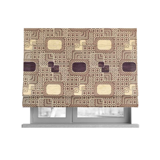 Carousel Geometric Pattern Collection Purple Beige Colour Woven Chenille Upholstery Fabric CTR-381 - Roman Blinds