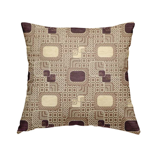 Carousel Geometric Pattern Collection Purple Beige Colour Woven Chenille Upholstery Fabric CTR-381 - Handmade Cushions