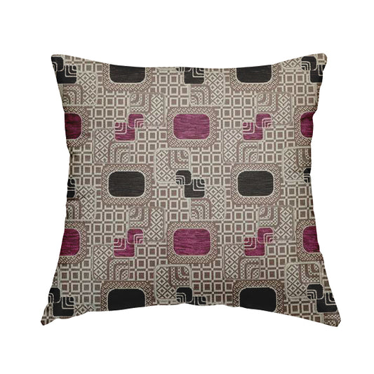 Carousel Geometric Pattern Collection Purple Black Colour Woven Chenille Upholstery Fabric CTR-383 - Handmade Cushions
