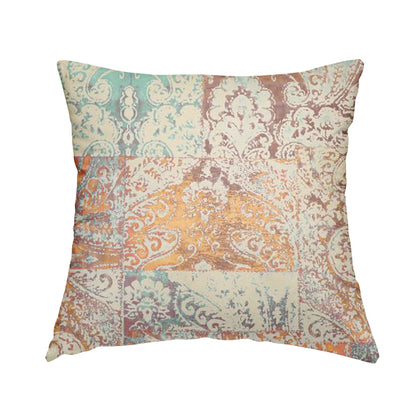 Amalfi Patchwork Pattern Printed Velvet Multi Coloured Pastel Colours Upholstery Fabric - Handmade Cushions