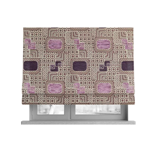 Carousel Geometric Pattern Collection Pink Purple Colour Woven Chenille Upholstery Fabric CTR-384 - Roman Blinds