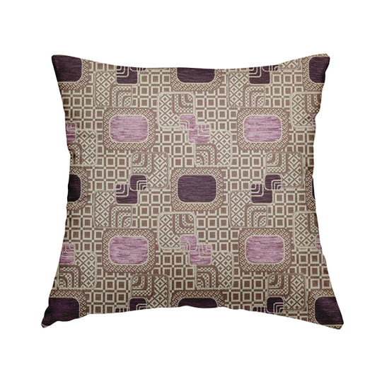 Carousel Geometric Pattern Collection Pink Purple Colour Woven Chenille Upholstery Fabric CTR-384 - Handmade Cushions
