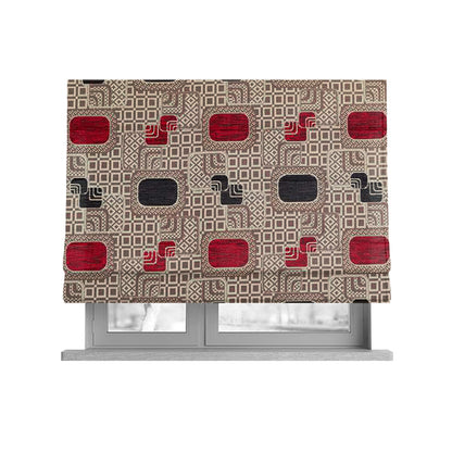 Carousel Geometric Pattern Collection Black Red Colour Woven Chenille Upholstery Fabric CTR-385 - Roman Blinds