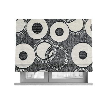 Solitaire Collection Soft Chenille Circular Pattern Black Grey Colour Upholstery Fabric CTR-386 - Roman Blinds