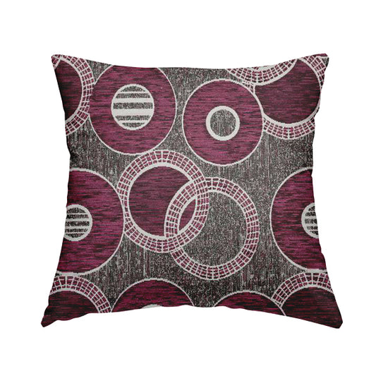 Solitaire Collection Soft Chenille Circular Pattern Pink Colour Upholstery Fabric CTR-387 - Handmade Cushions
