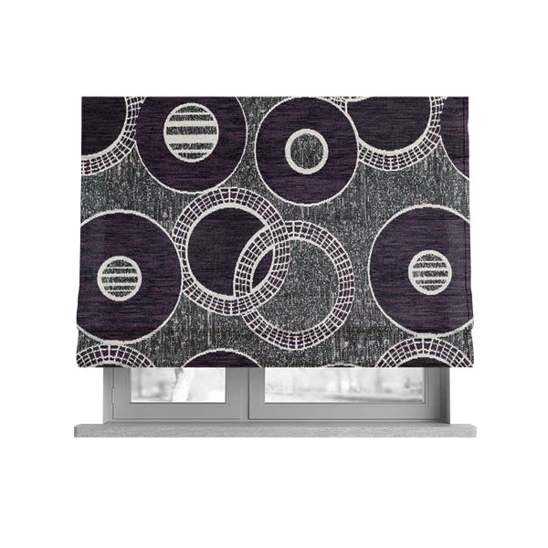 Solitaire Collection Soft Chenille Circular Pattern Purple Colour Upholstery Fabric CTR-388 - Roman Blinds