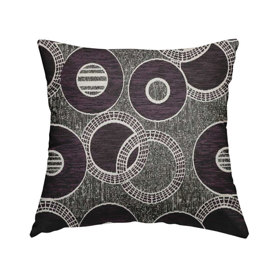 Solitaire Collection Soft Chenille Circular Pattern Purple Colour Upholstery Fabric CTR-388 - Handmade Cushions