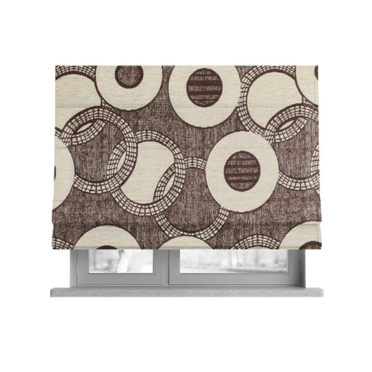 Solitaire Collection Soft Chenille Circular Pattern Brown Colour Upholstery Fabric CTR-389 - Roman Blinds