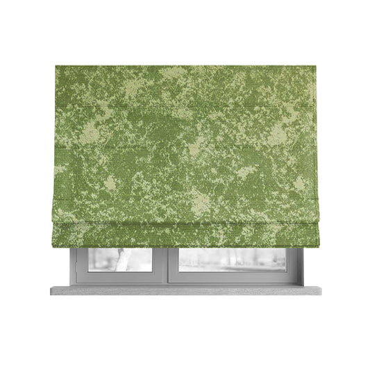 Mica Designer Fabrics Semi Plain Abstract Pattern Chenille Upholstery Fabric In Green Colour CTR-394 - Roman Blinds