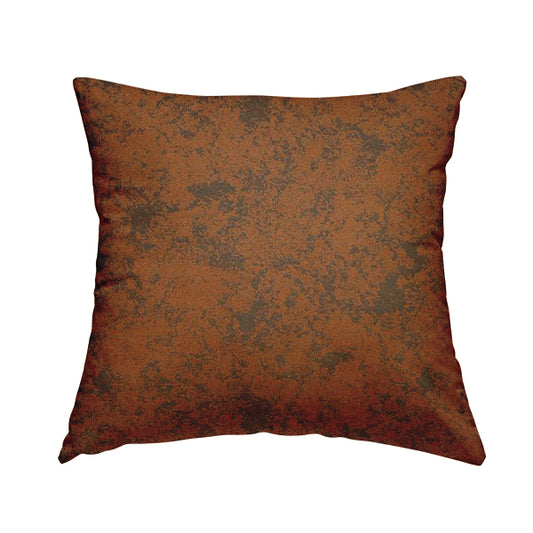 Mica Designer Fabrics Semi Plain Abstract Pattern Chenille Upholstery Fabric In Orange Colour CTR-396 - Handmade Cushions