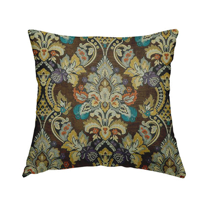 Komkotar Fabrics Rich Detail Floral Damask Upholstery Fabric In Brown Colour CTR-403 - Handmade Cushions