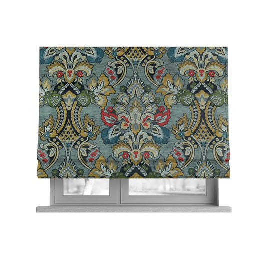 Komkotar Fabrics Rich Detail Floral Damask Upholstery Fabric In Grey Colour CTR-406 - Roman Blinds