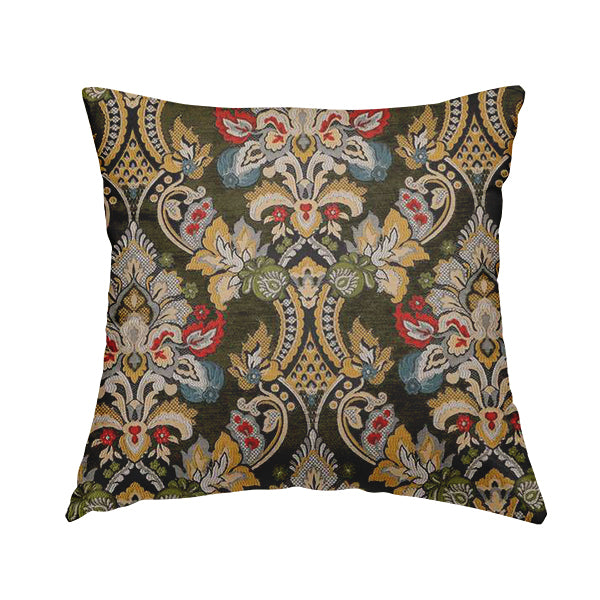 Komkotar Fabrics Rich Detail Floral Damask Upholstery Fabric In Green Colour CTR-407 - Handmade Cushions