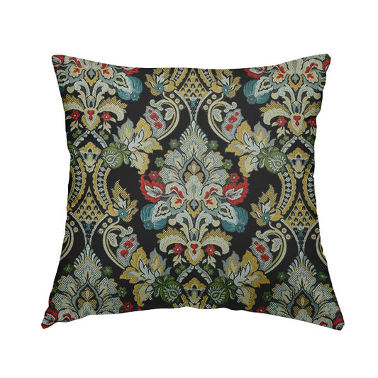 Komkotar Fabrics Rich Detail Floral Damask Upholstery Fabric In Black Colour CTR-410 - Handmade Cushions