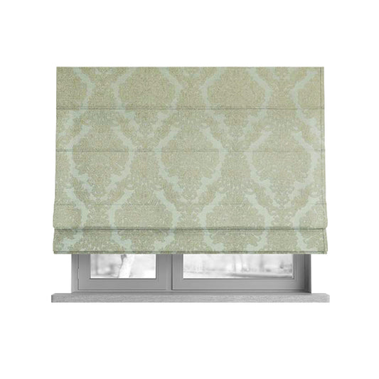 Elstow Damask Pattern Collection In Textured Embroidery Effect Chenille Upholstery Fabric In Cream Colour CTR-412 - Roman Blinds