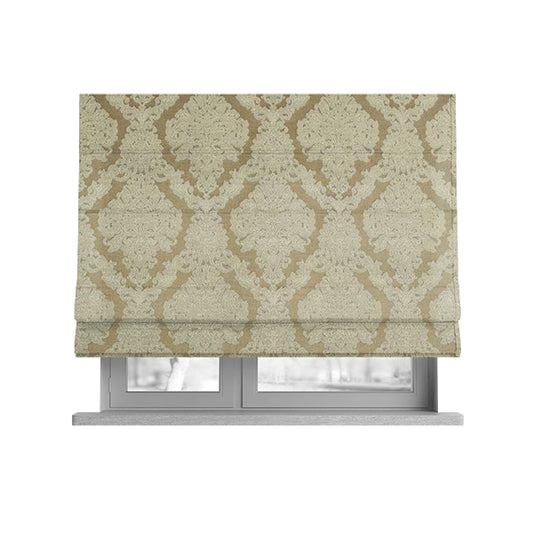Elstow Damask Pattern Collection In Textured Embroidery Effect Chenille Upholstery Fabric In Beige Colour CTR-413 - Roman Blinds