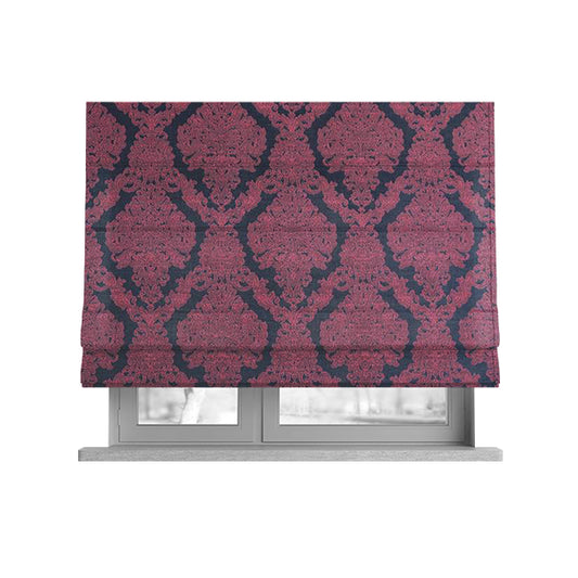 Elstow Damask Pattern Collection In Textured Embroidery Effect Chenille Upholstery Fabric In Pink Colour CTR-421 - Roman Blinds