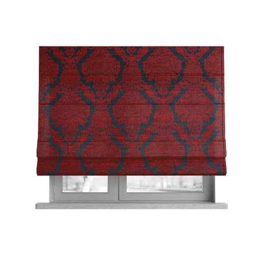 Elstow Damask Pattern Collection In Textured Embroidery Effect Chenille Upholstery Fabric In Red Colour CTR-422 - Roman Blinds