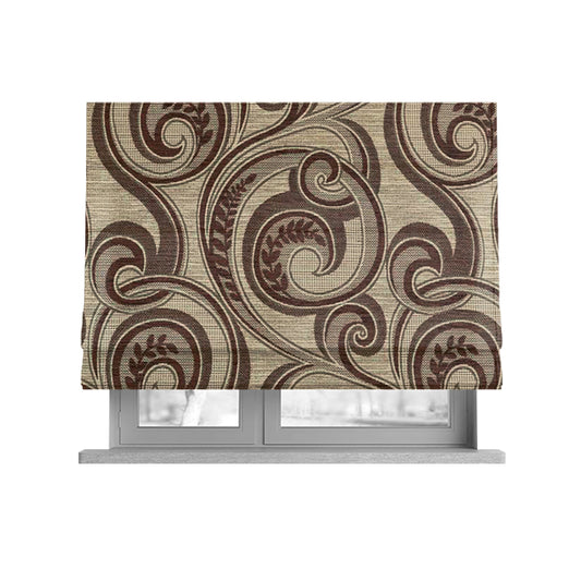 Ketu Collection Of Woven Chenille Floral Brown Colour Furnishing Fabrics CTR-424 - Roman Blinds
